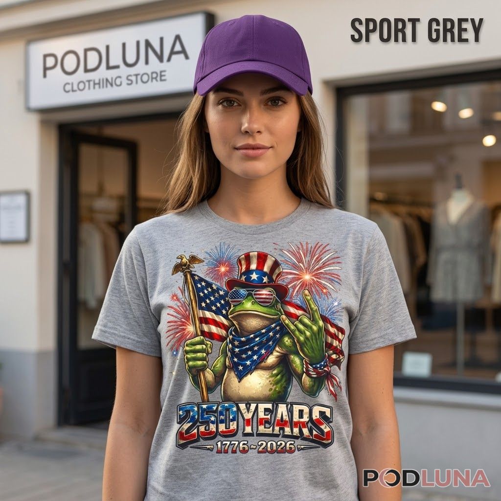 250 Years 1776 2026 Patriotic Frog American Flag 4th Of July Shirt
