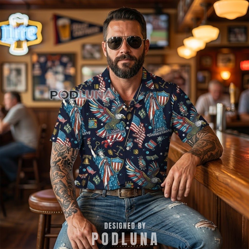 250th Anniversary Patriotic Hawaiian Shirts Eagle Liberty