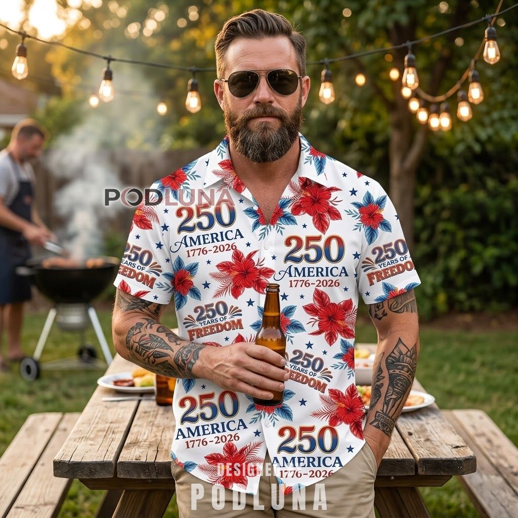 250th Anniversary Patriotic Hawaiian Shirts Red Hibiscus