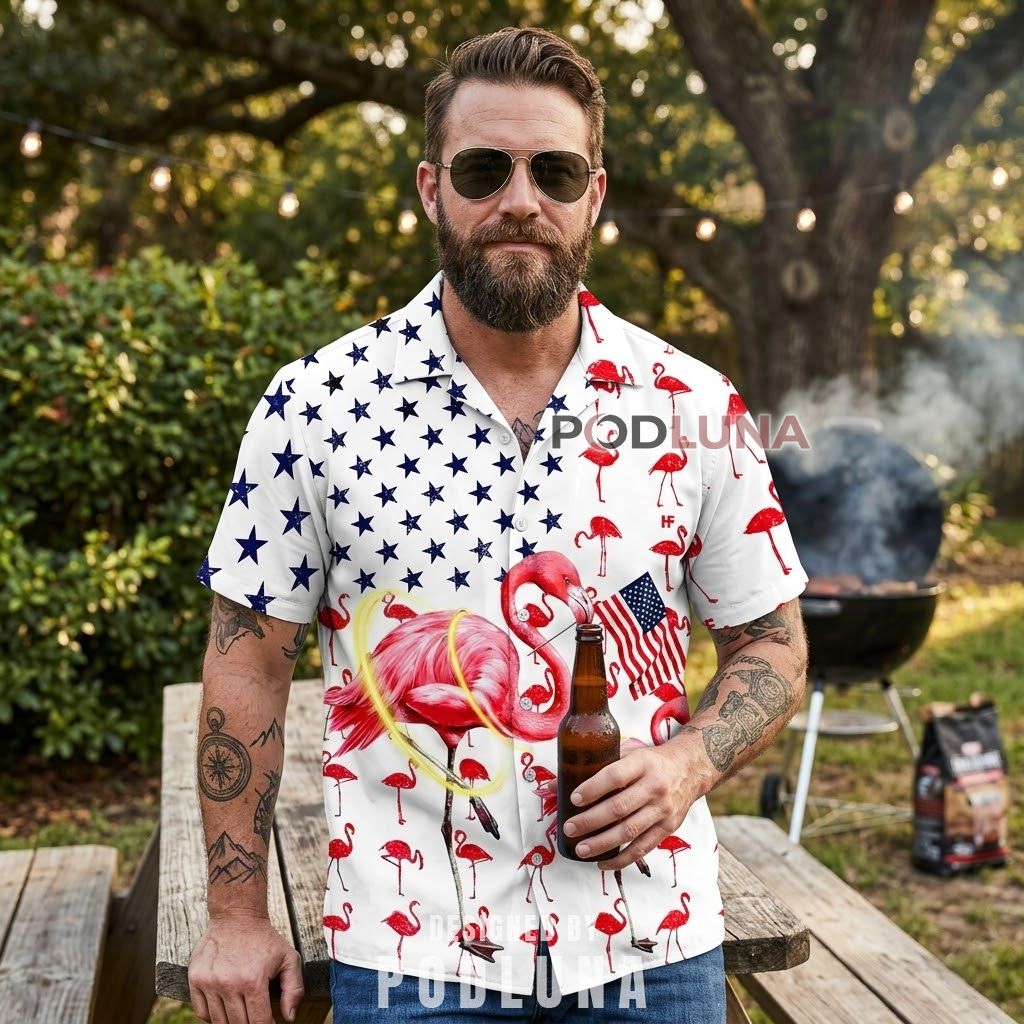 4th Of July Flamingo Patriotic Tropical Shirt