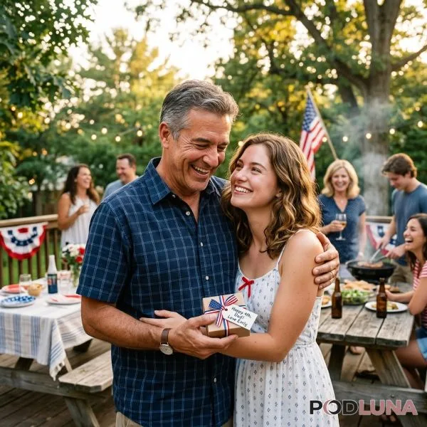 American Family Giving Thoughtful Gift To Dad Real Moment