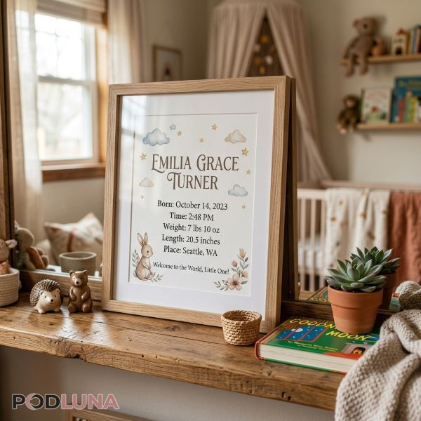 Birth Detail Print Keepsake In Cozy Home Setting