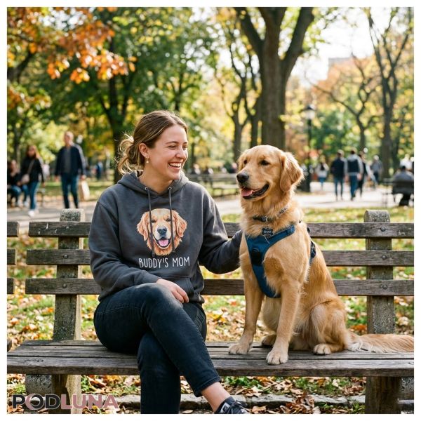 Dog Mom Wearing Personalized Hoodie With Pet