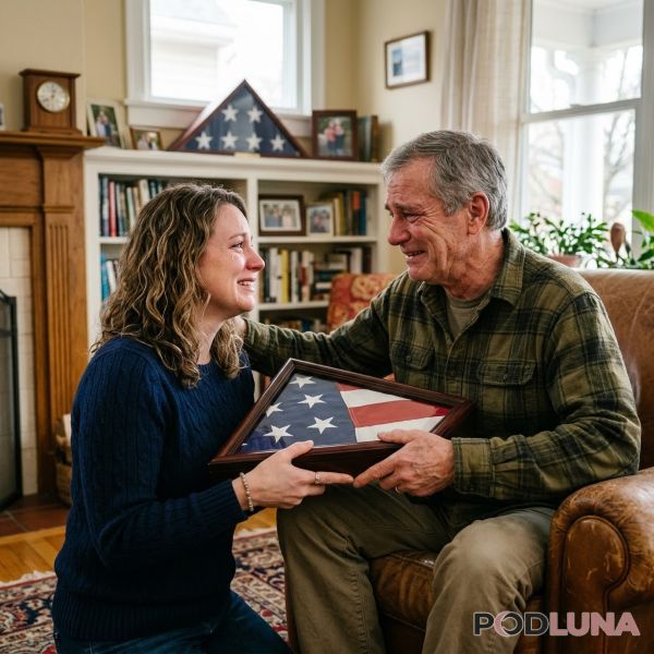 Emotional Moment Giving Meaningful Gift To Father