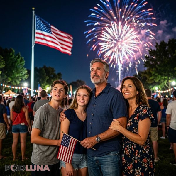 Father Watching Fireworks With Family Independence Day