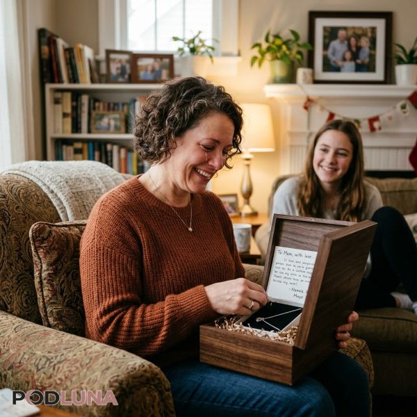 Mother Receiving Personalized Gift Emotional Moment