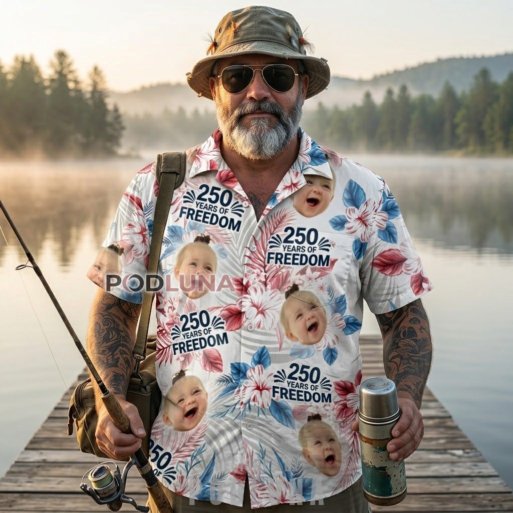 Add Face 250 Years Of Freedom Patriotic Dad Hawaiian Shirt