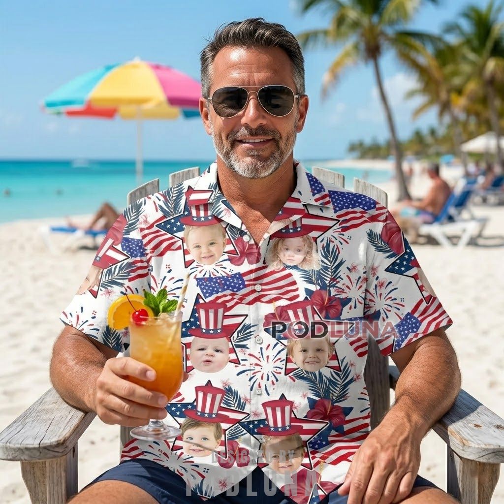 Add Face Best Dad Ever Line Art Aloha Shirt