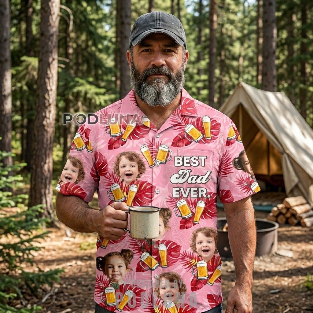 Add Face Best Father Ever Kids Blue Stripe Button-down Shirt