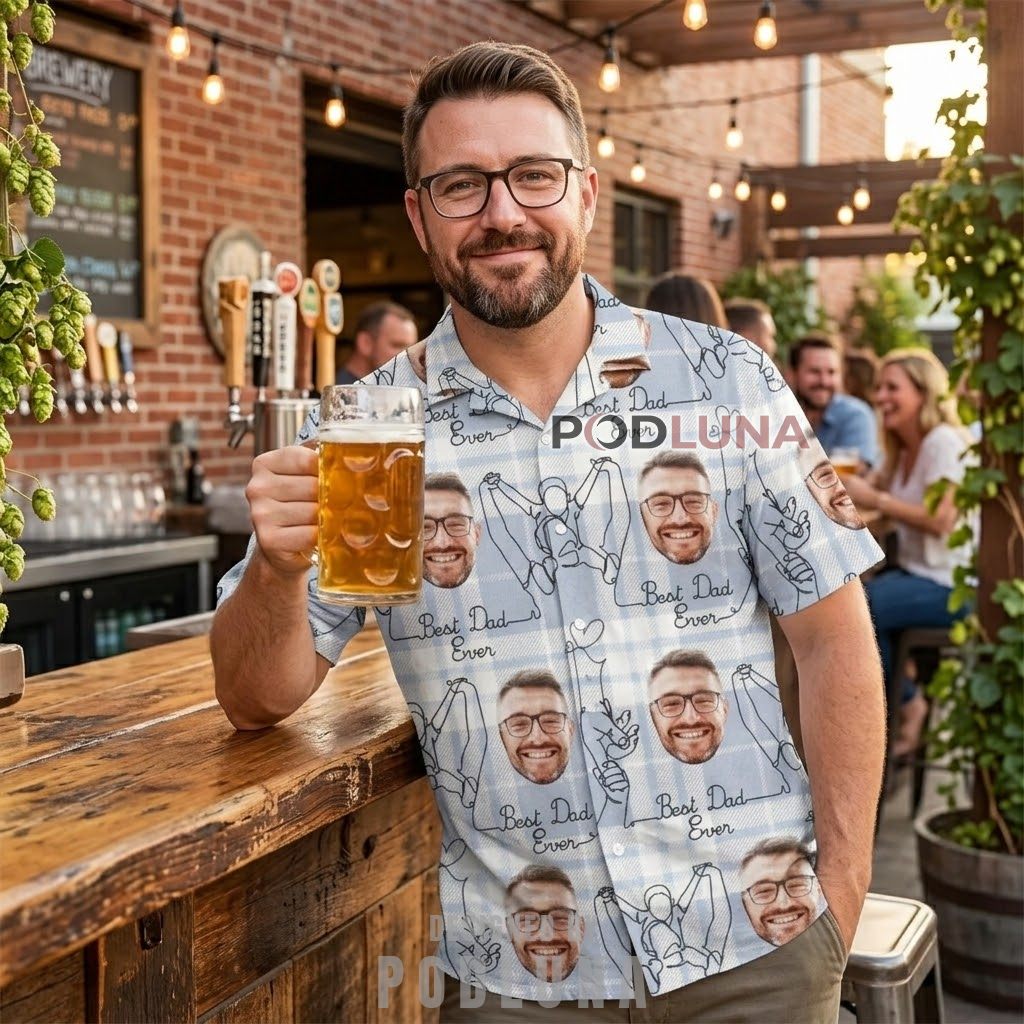 Add Face Cat Dad Blue Aloha Shirt