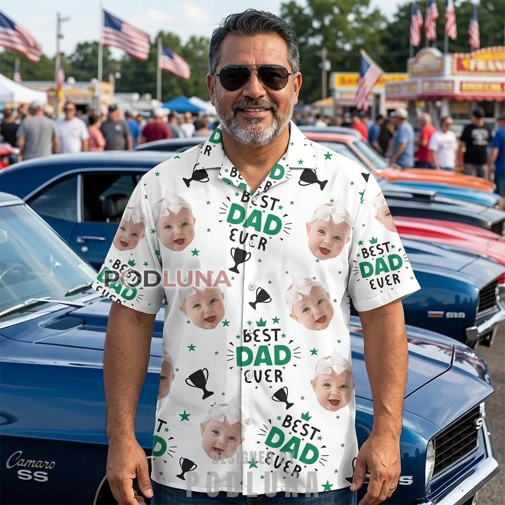 Add Face Best Dad Ever Beer Pink Tropical Shirt