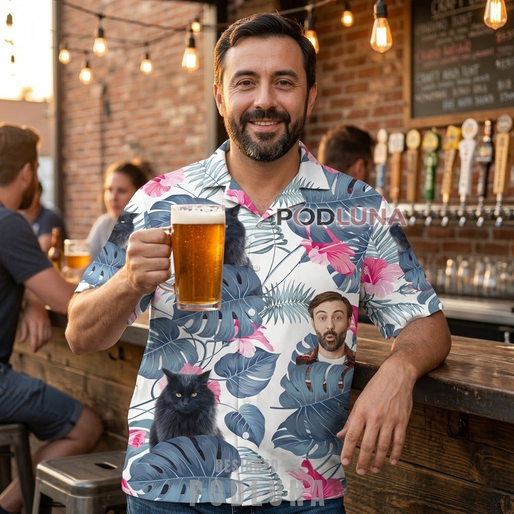 Add Face Dad Birthday Party Hat Tropical Hawaiian Shirt