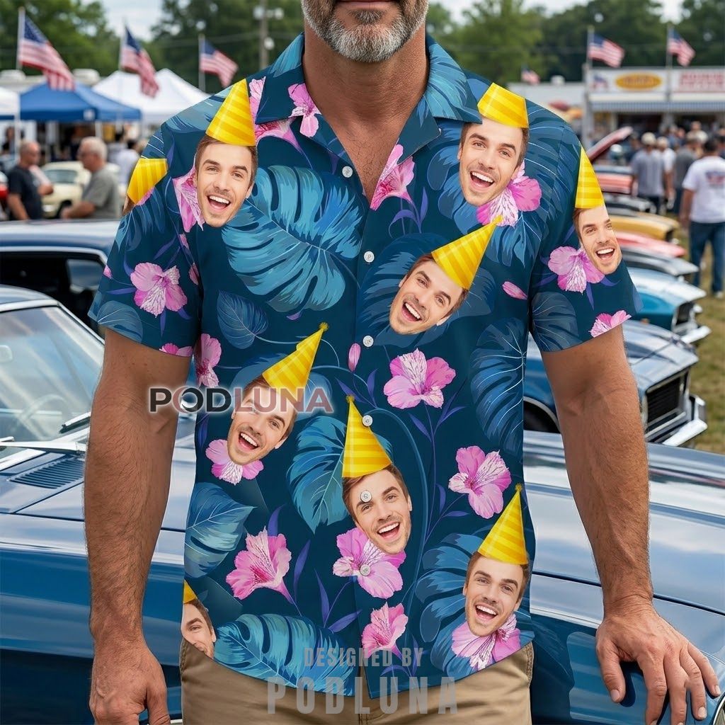 Add Face Golfer Custom Name White Hawaiian Shirt