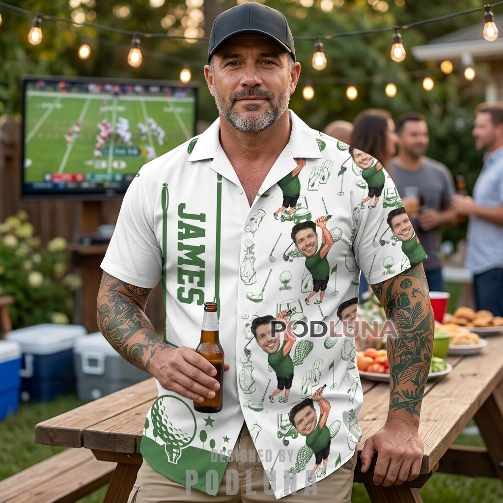 Add Face Monstera Hibiscus Blue Tropical Hawaiian Shirt