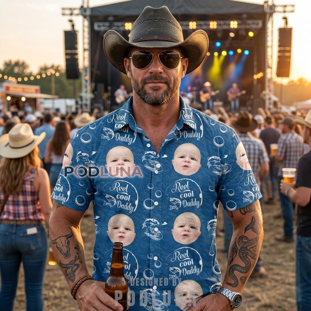 Add Face Reel Cool Daddy Fishing Blue Hawaiian Shirt