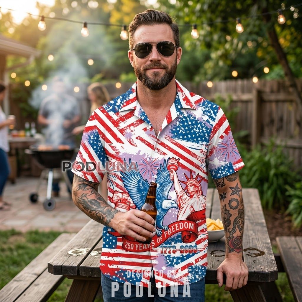 America 250 Years Liberty Eagle Aloha Shirt