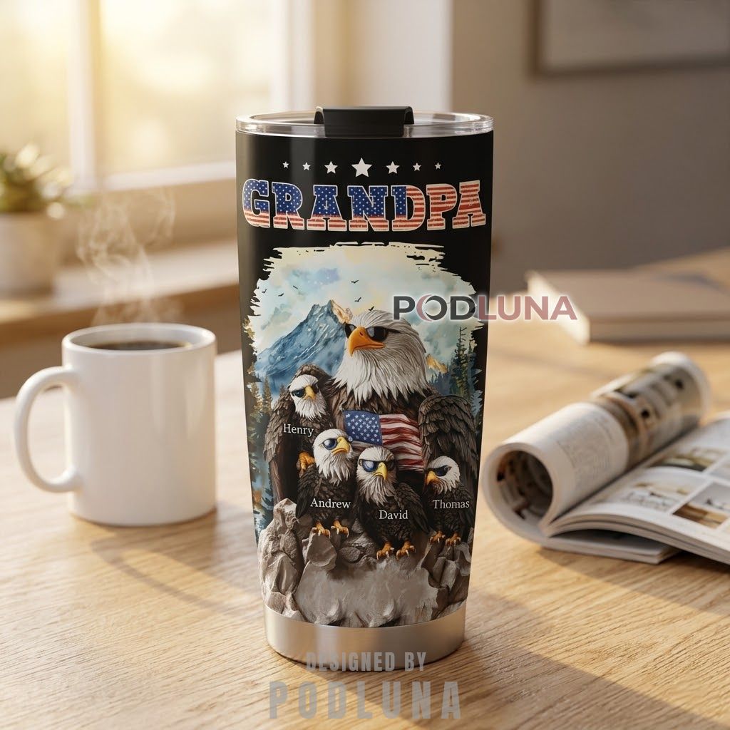 America 250th Anniversary Gifts for Dad Grandpa Eagle Family Tumbler