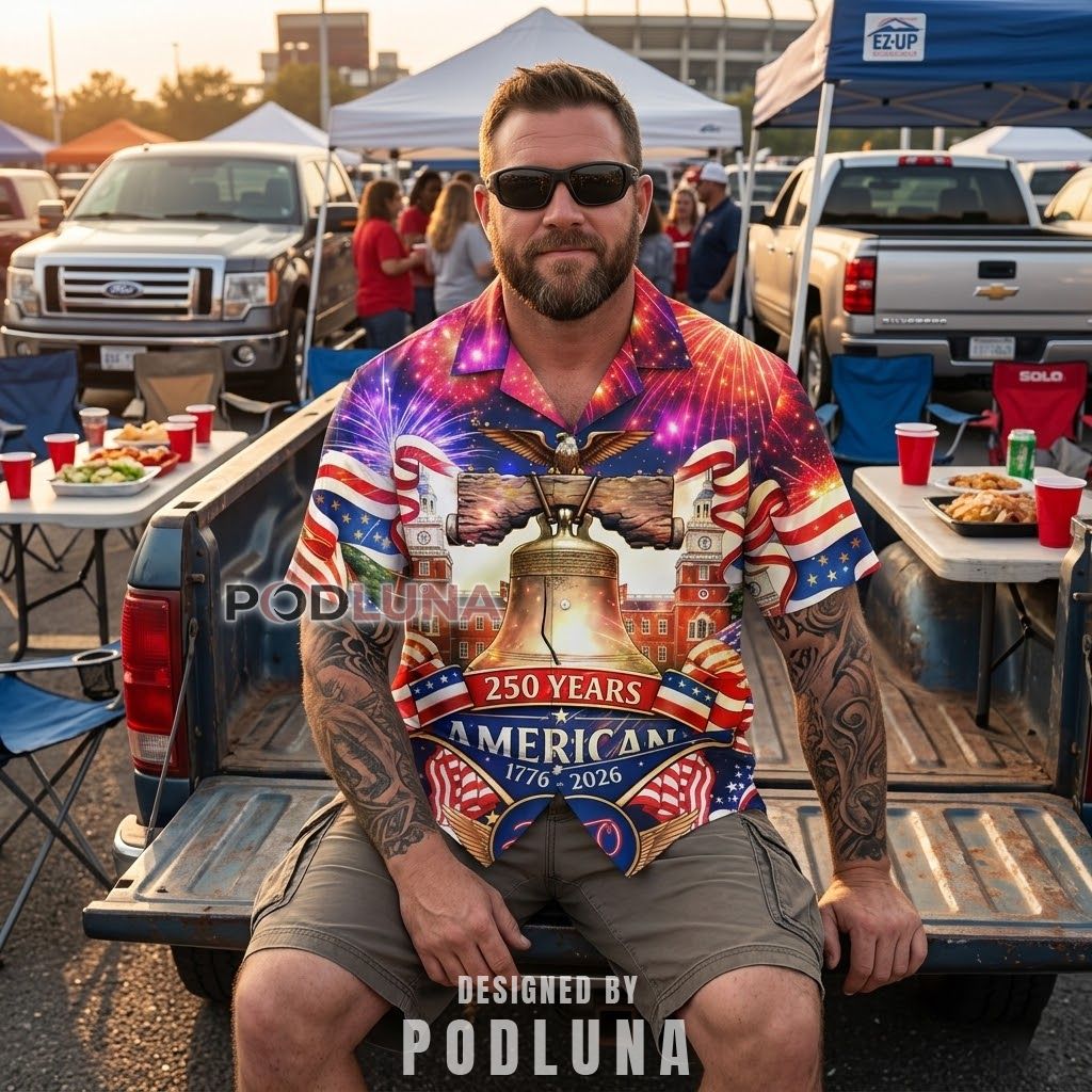 America 250th Anniversary Patriotic Hawaiian Shirts Liberty Bell Fireworks
