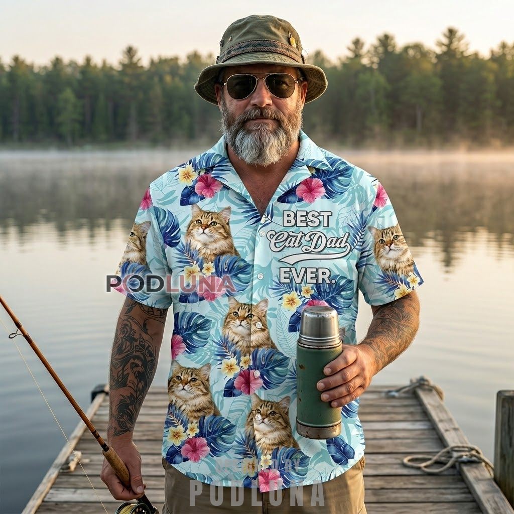 Add Face Number 1 Dad Mustache Teal Hawaiian Shirt