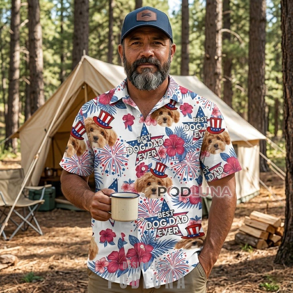 Custom Photo Dog Dad Tropical Island Hawaiian Shirt