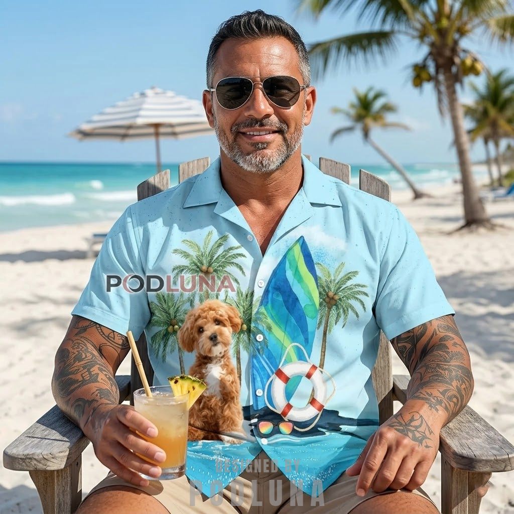 Custom Photo Best Dog Dad Ever Surfboard Beach Shirt