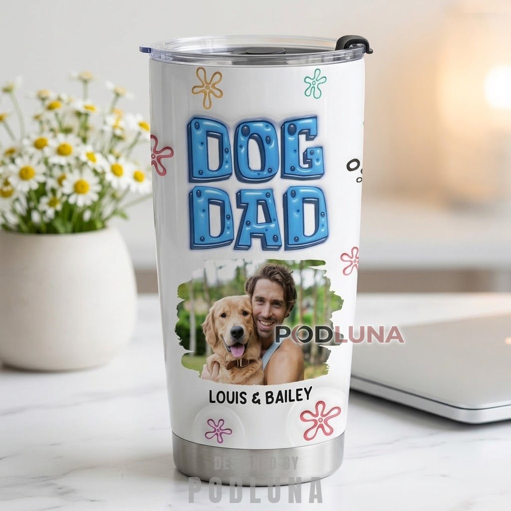 Custom Photo Dog Dad Tumbler Funny Flower Pattern Gift