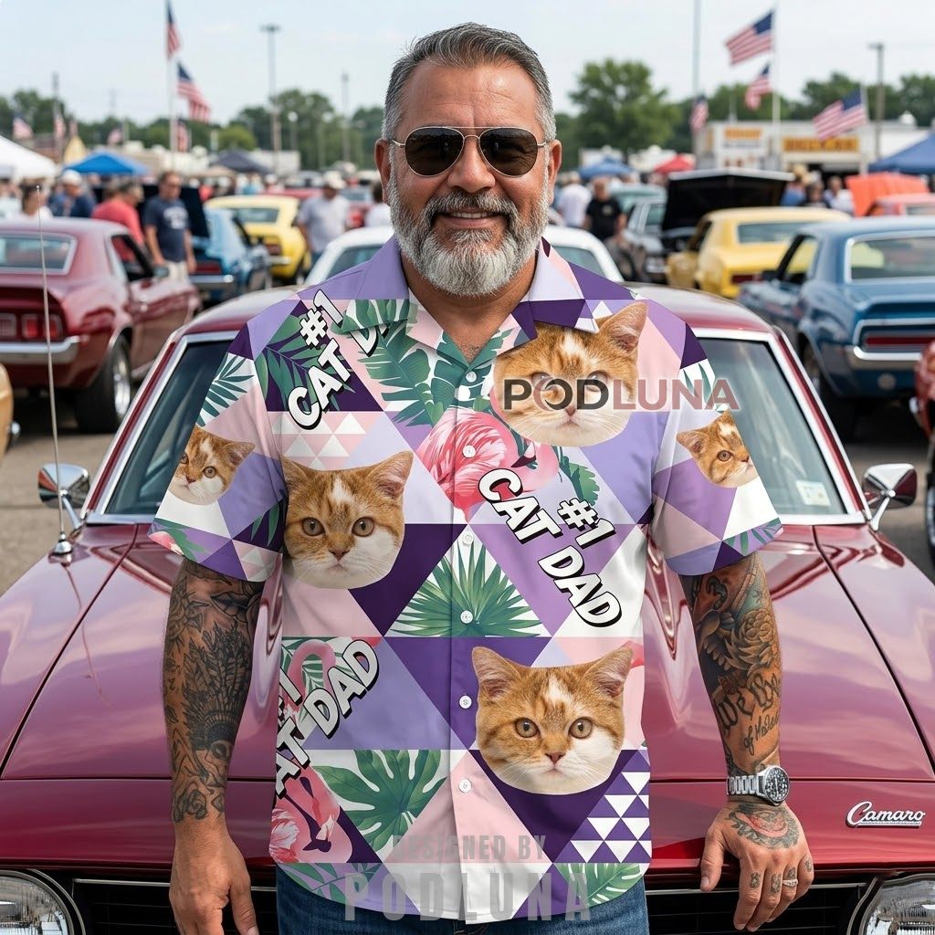 Custom Photo Best Dog Dad Ever Patriotic Fireworks Hawaiian Shirt