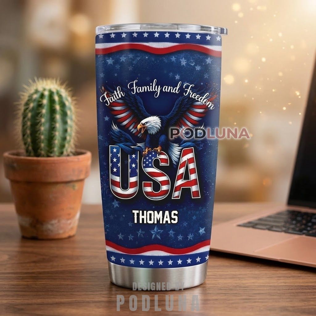 Patriotic 250 Years of Freedom Gift Mug Custom Name Tumbler