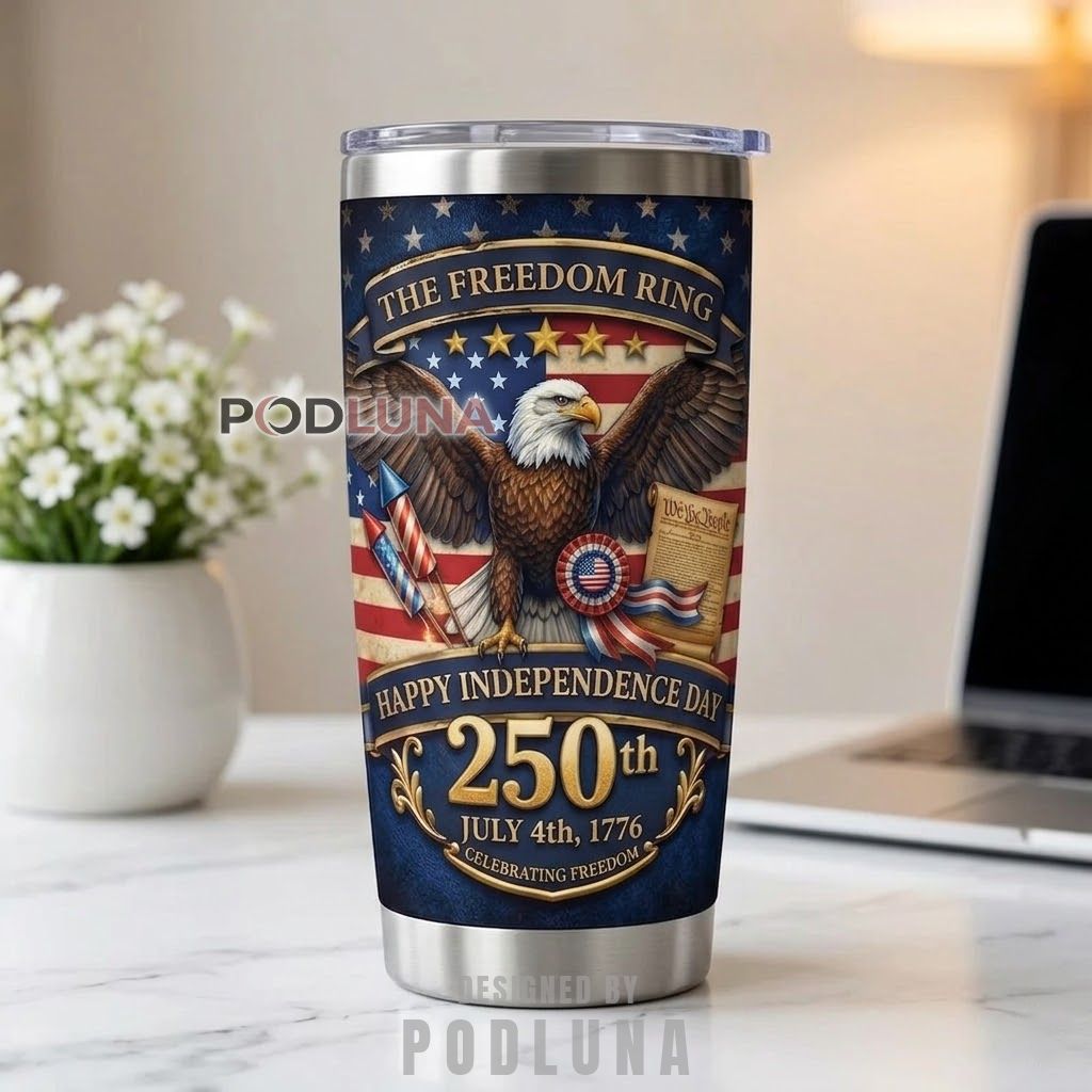 Patriotic 250 Years of Freedom Gift Mug Custom Name Tumbler