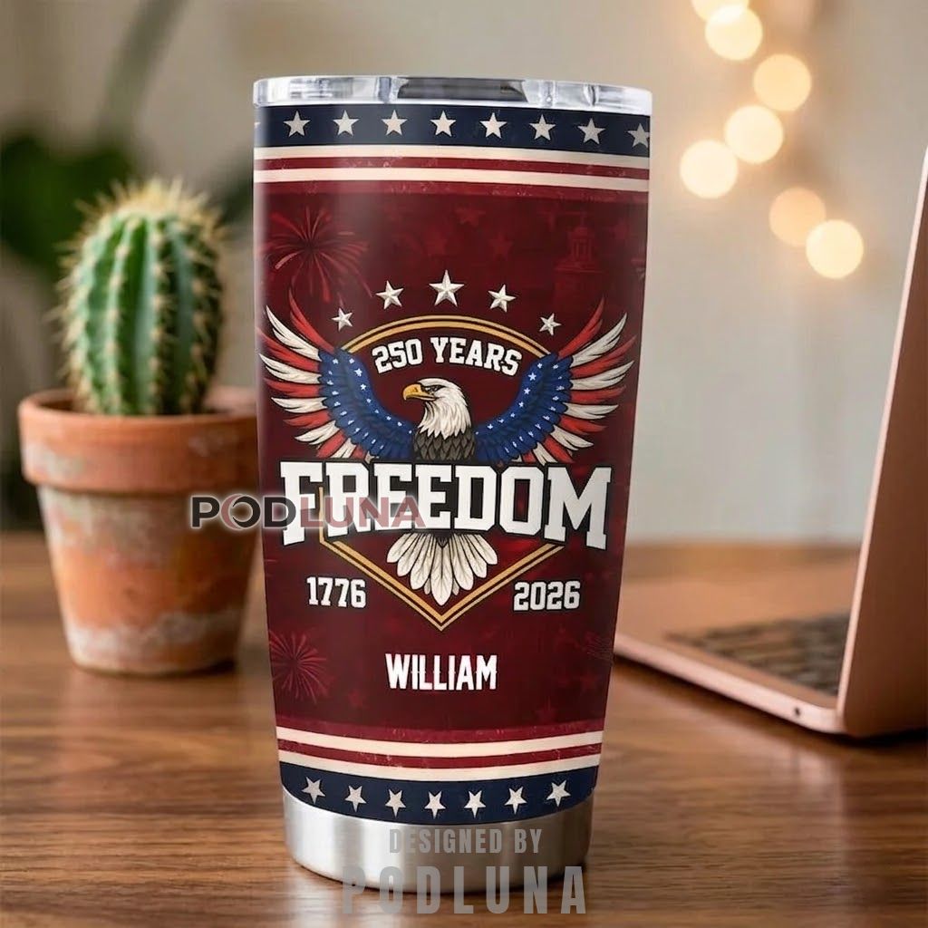 Patriotic 250 Years of Freedom Gift Mug Custom Name Tumbler