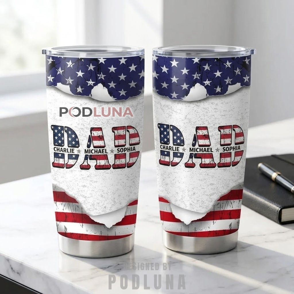 Personalized American Flag Dad Tumbler With Kids Names