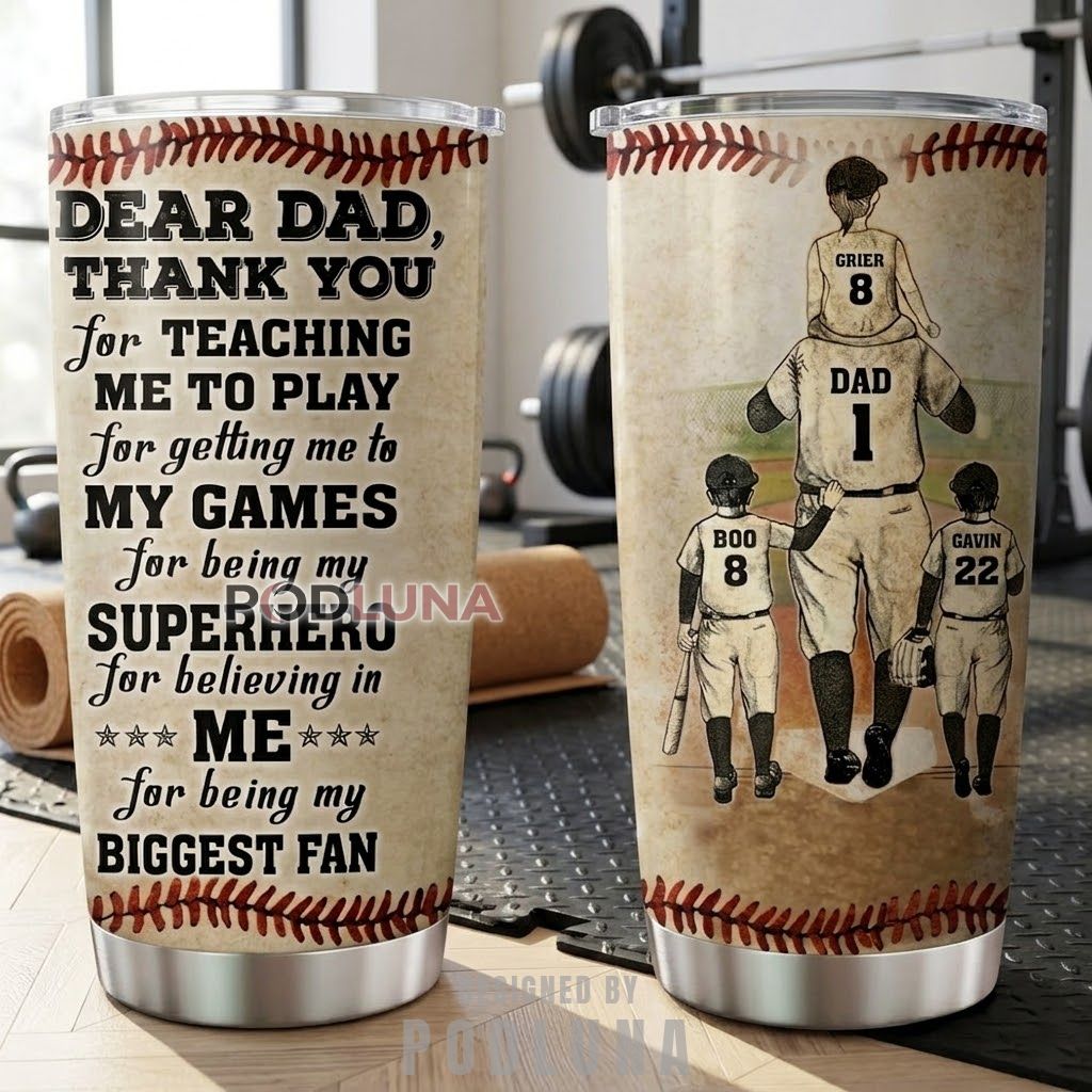 Personalized Baseball Dad Tumbler Dear Dad Thank You For Being My Biggest Fan