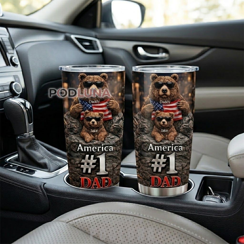 Personalized Bear America Number 1 Dad Tumbler