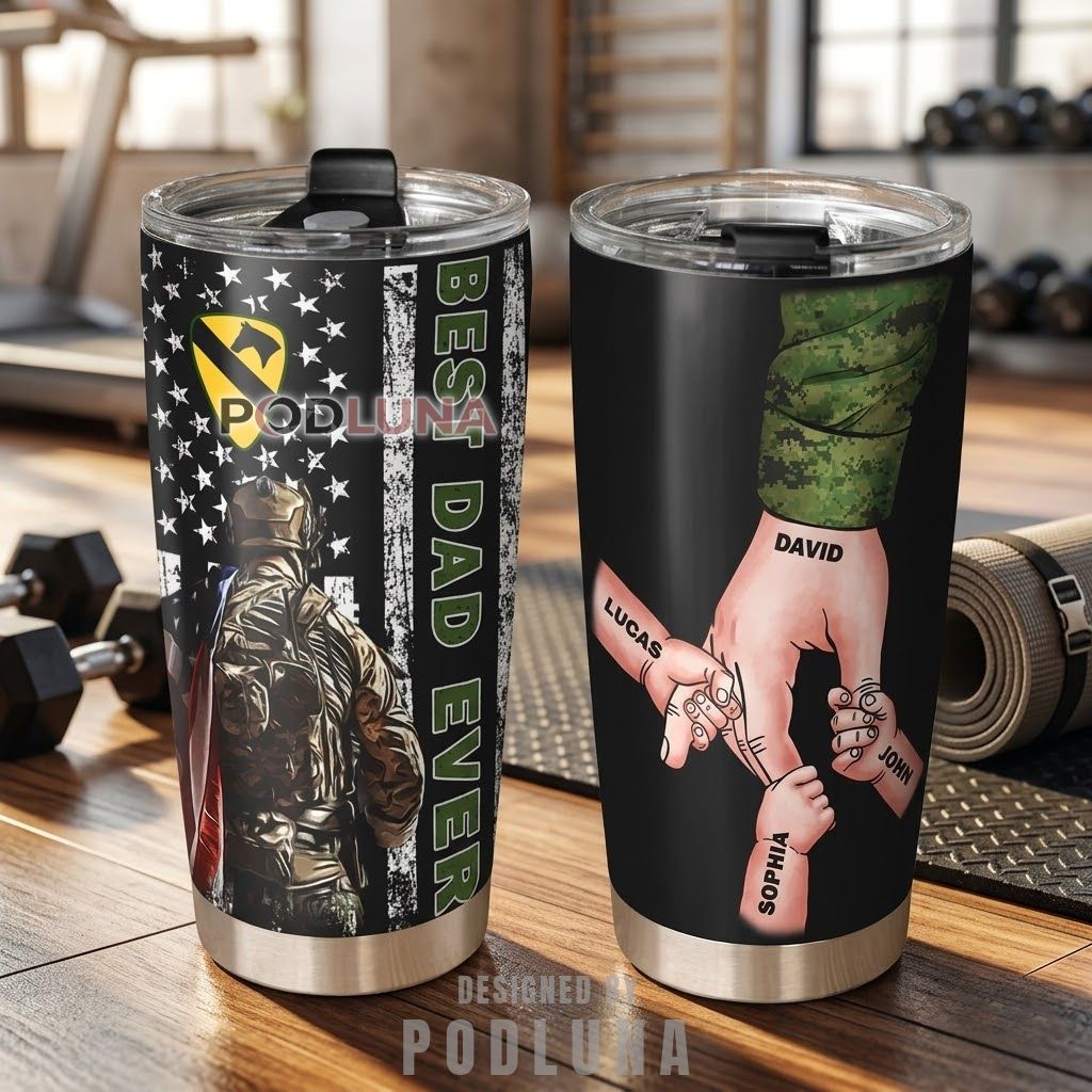 Personalized Best Military Dad Ever Tumbler Soldier Holding Hands