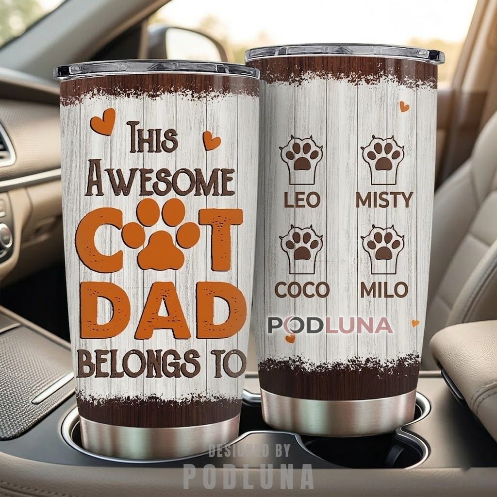 Personalized Cat Dad Tumbler This Awesome Cat Dad Belongs To