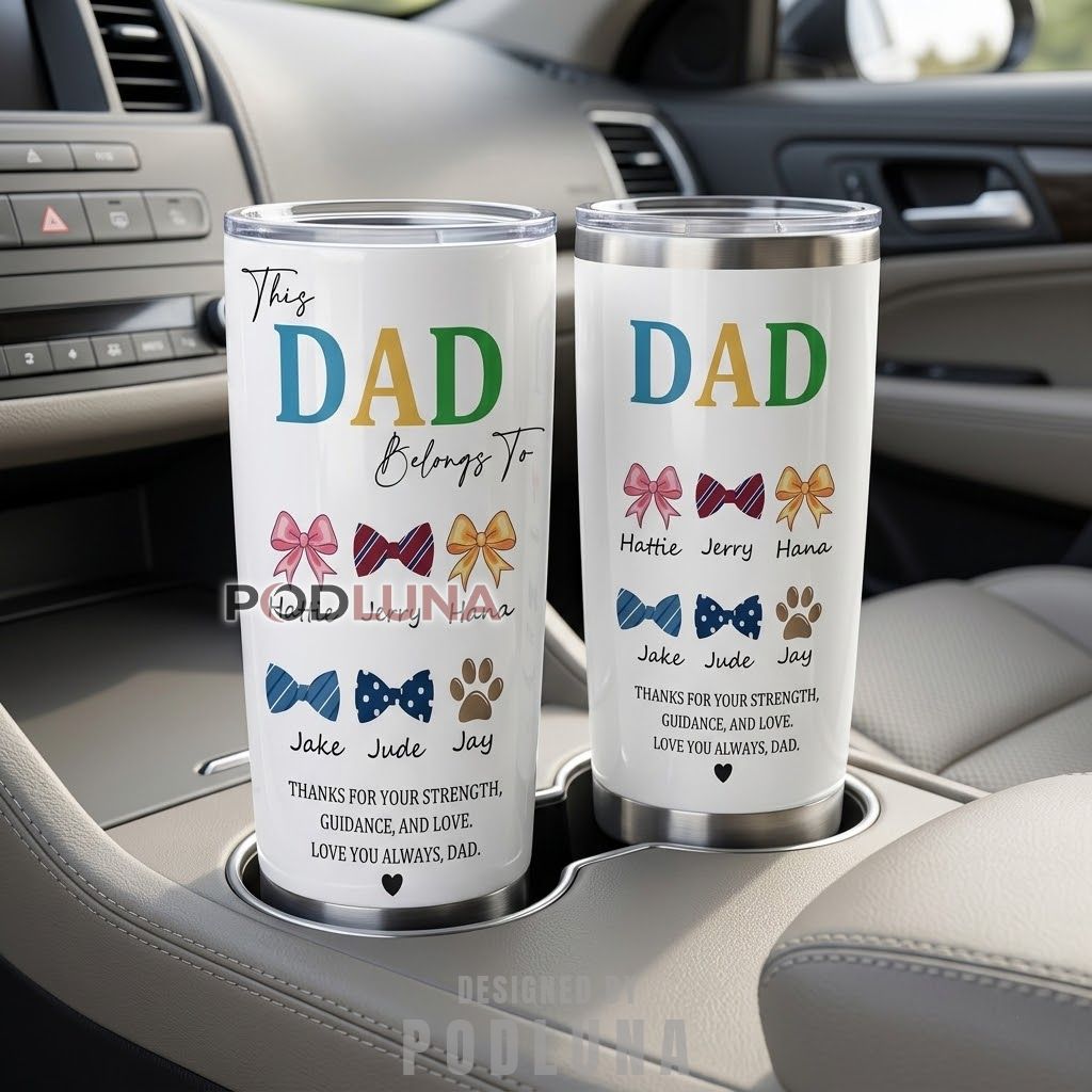 Personalized This Dad Belongs To Tumbler Bow Tie Kids Names Gift For Dad