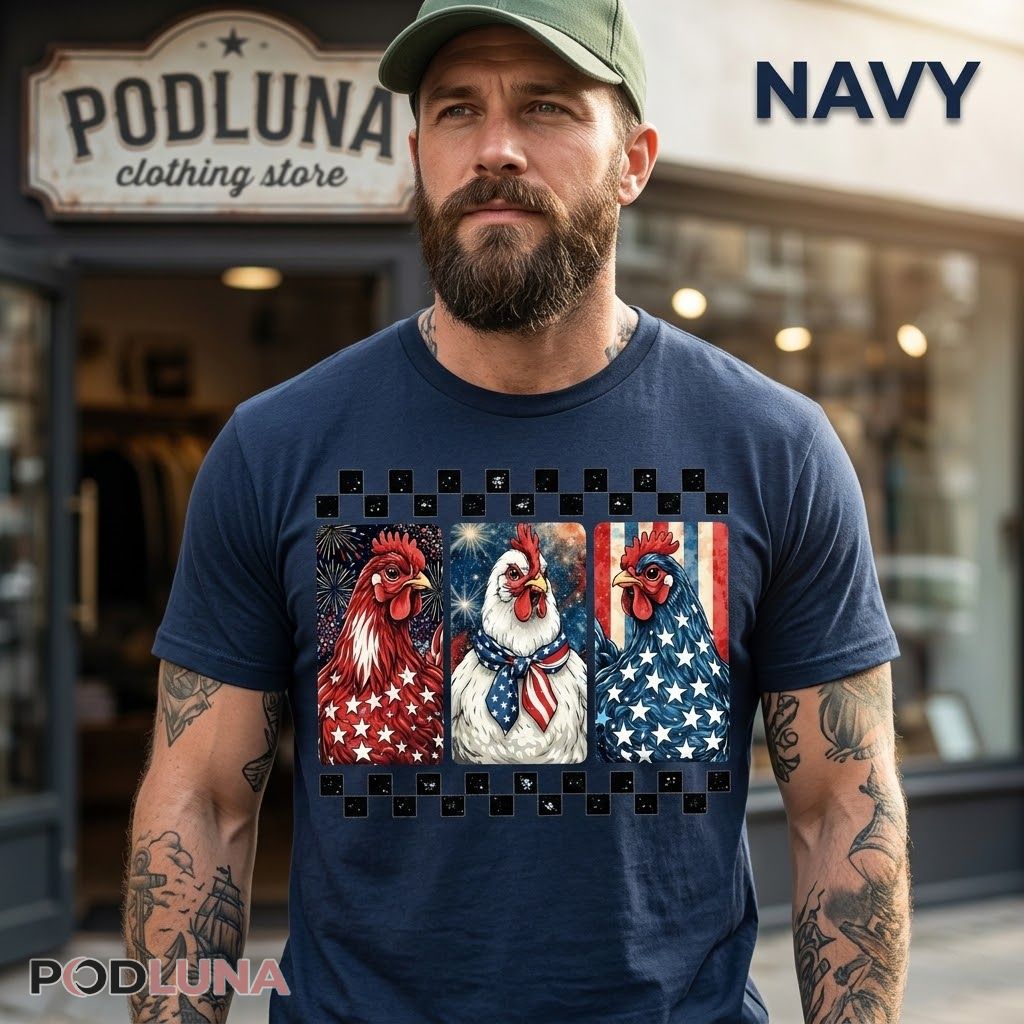 Red White And Blue Patriotic Chicken American Flag 4th Of July Shirt