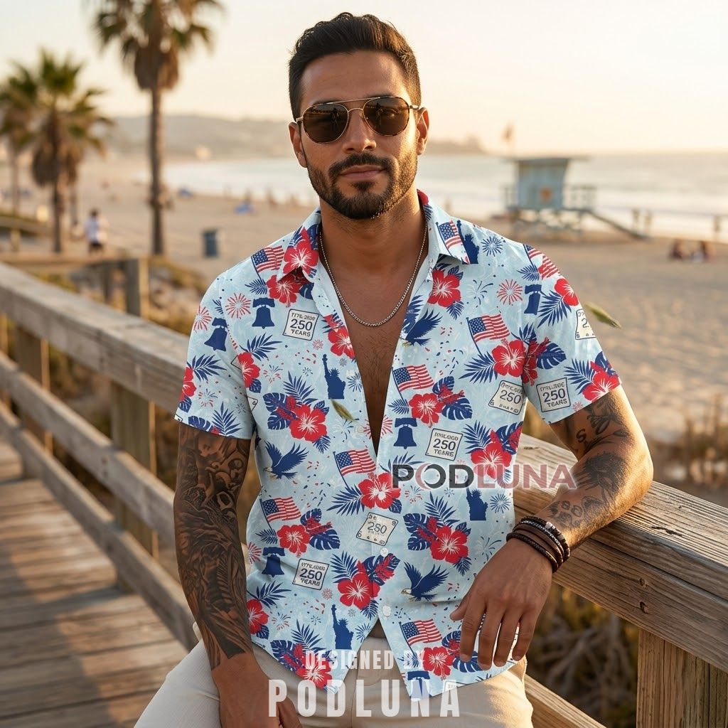 USA 250 Years Hibiscus Hawaiian Shirt