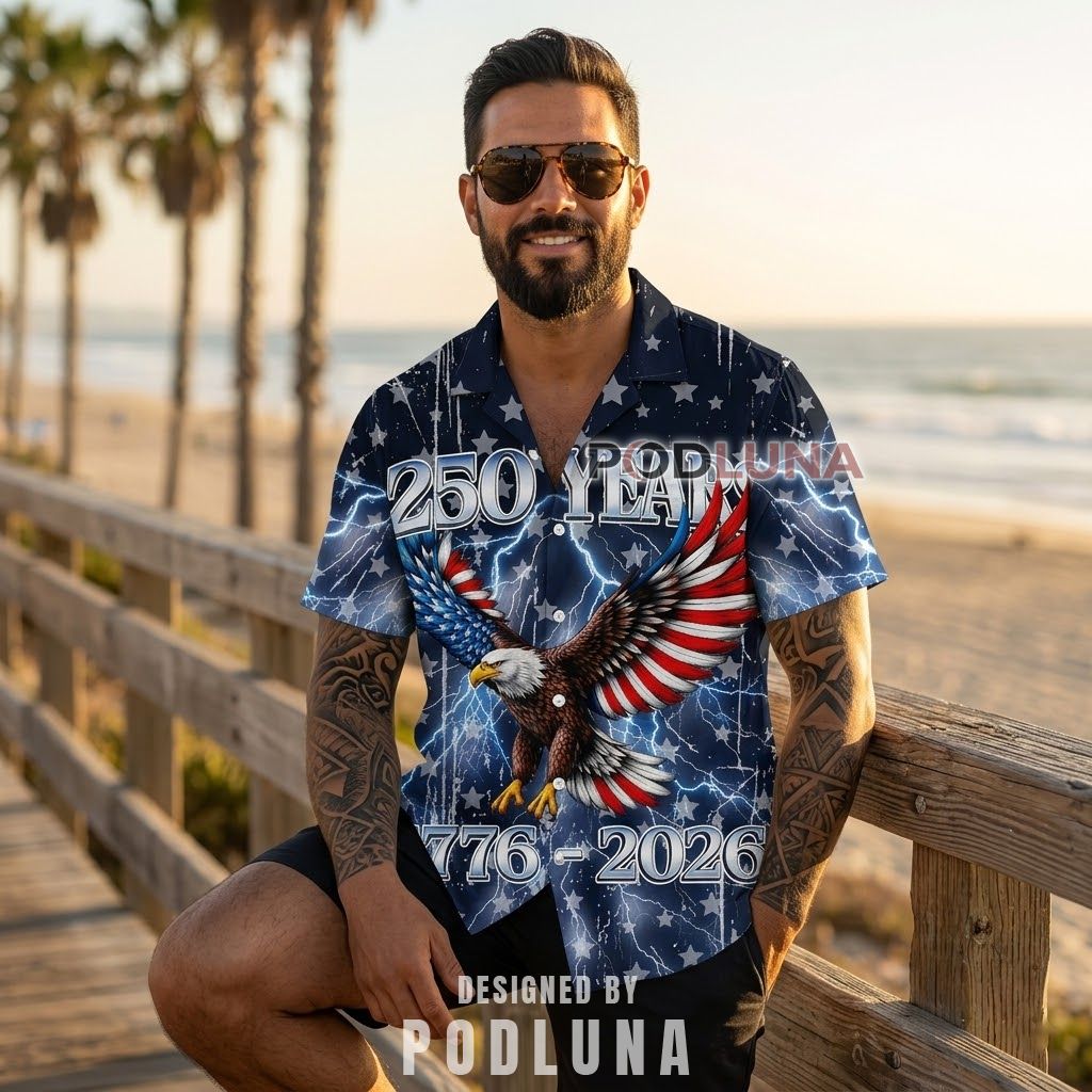 USA 250 Years Lightning Eagle Tropical Shirt