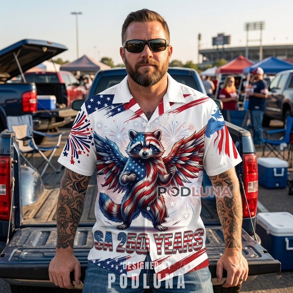 USA 250 Years Raccoon Patriotic Hawaiian Shirt