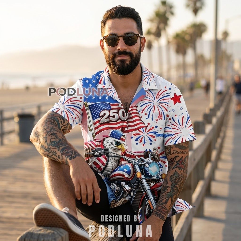 USA 250th Anniversary Biker Eagle Hawaiian Shirt