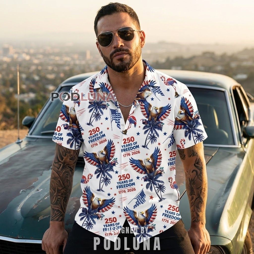 USA 250th Anniversary Hawaiian Shirts Eagle Palm Tree