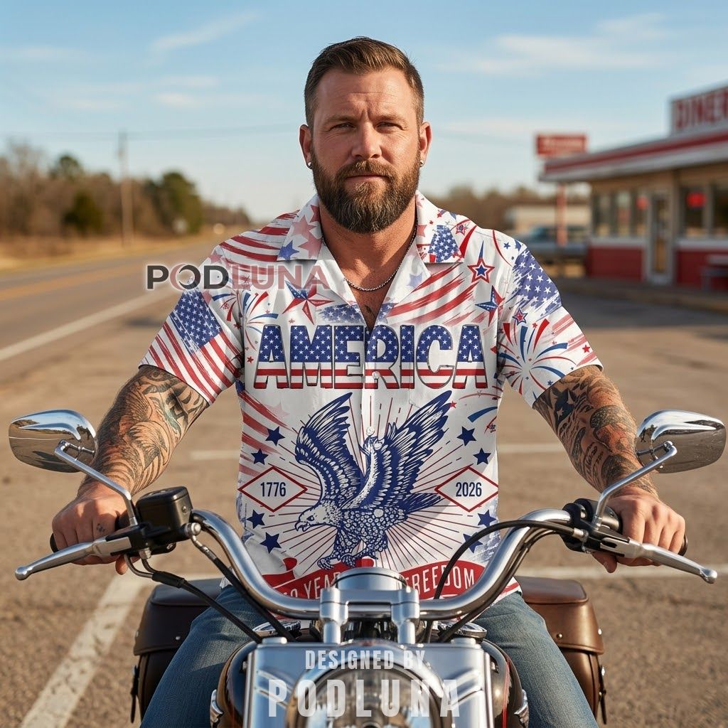 USA 250th Anniversary Hawaiian Shirts for 4th of July Eagle Stars