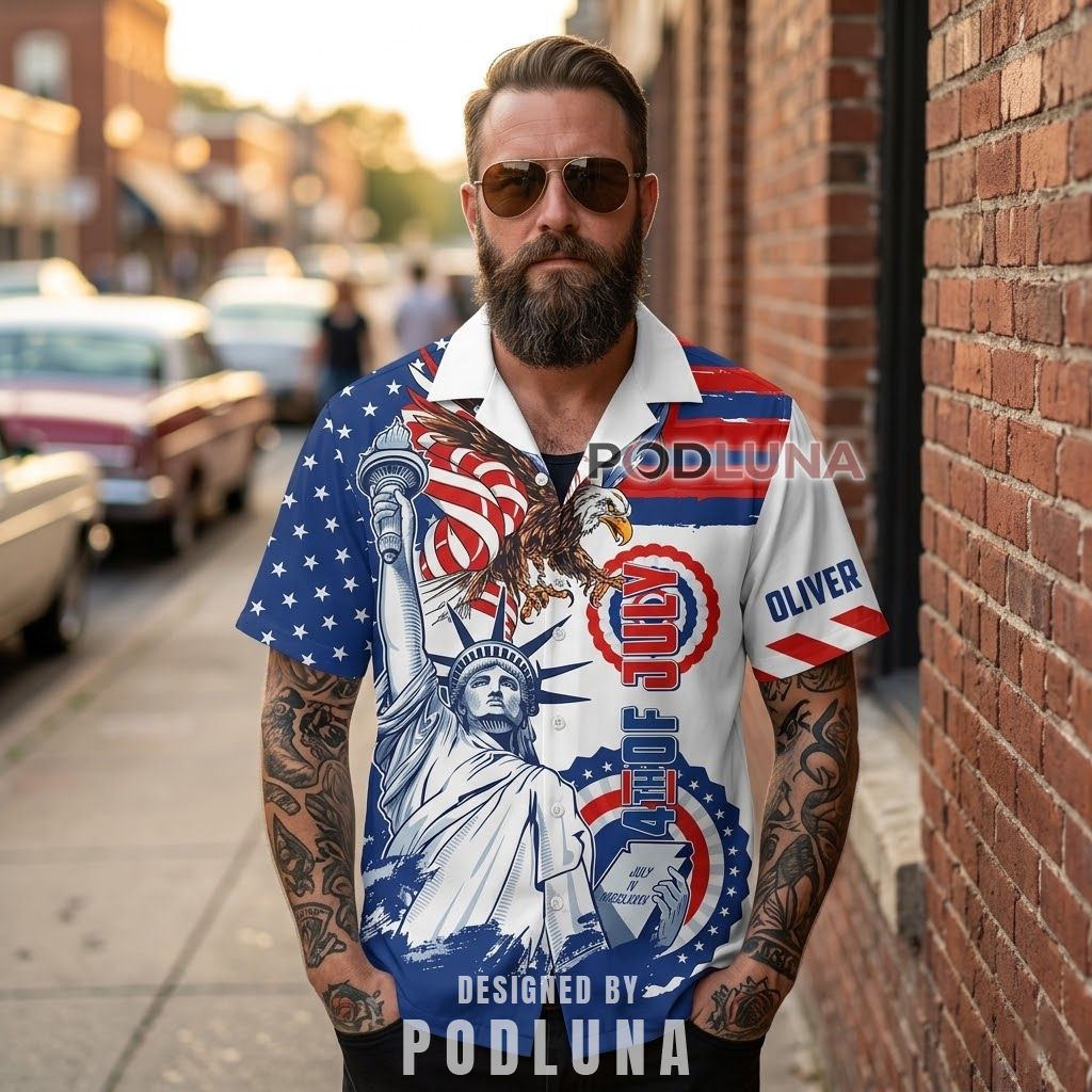 USA 4th Of July Liberty Eagle Hawaiian Shirt