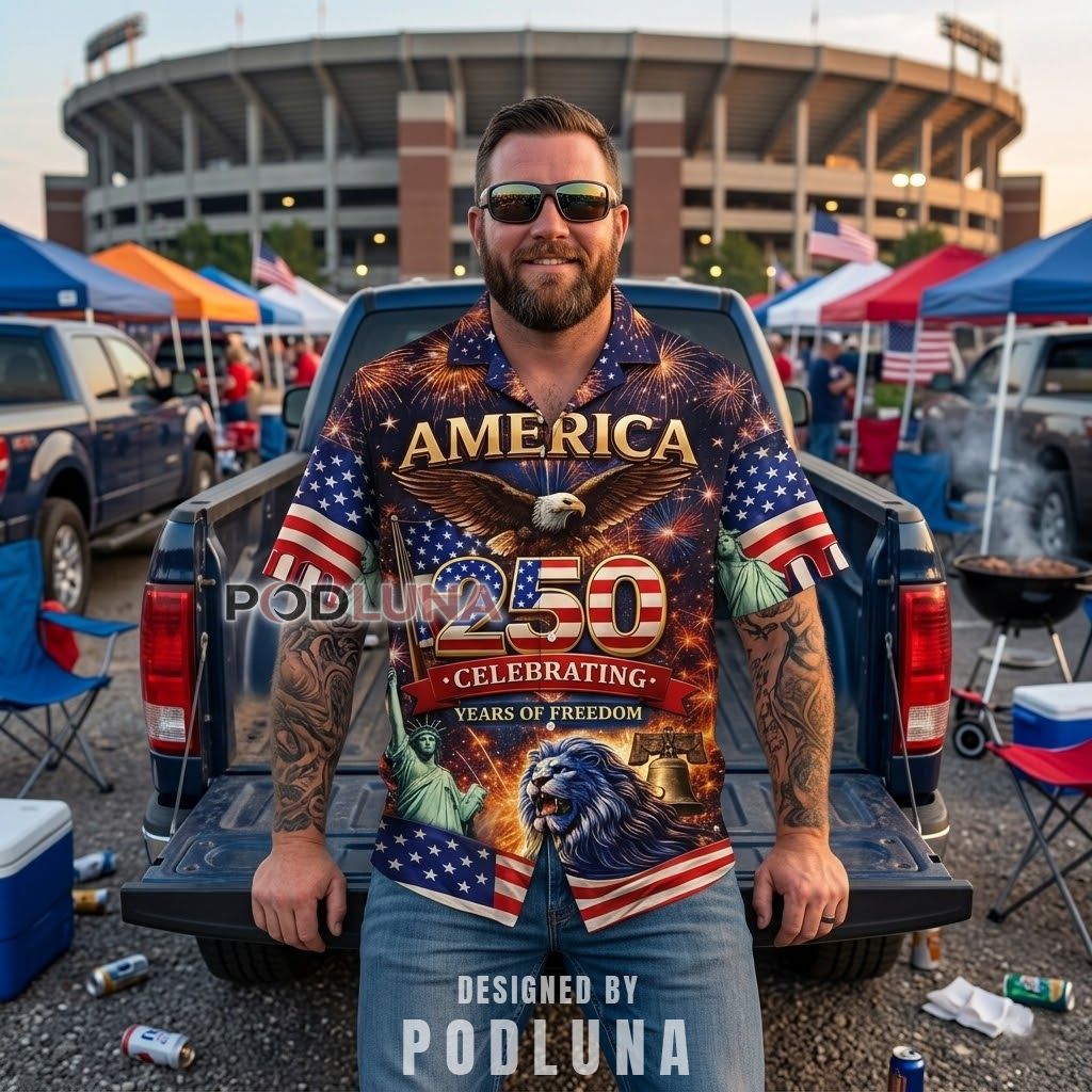 USA America 250 Fireworks Hawaiian Shirt