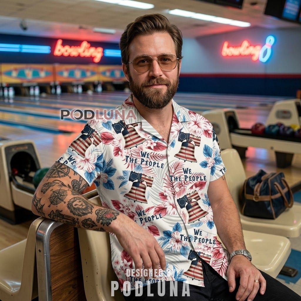 USA Liberty Bell Floral Hawaiian Shirt