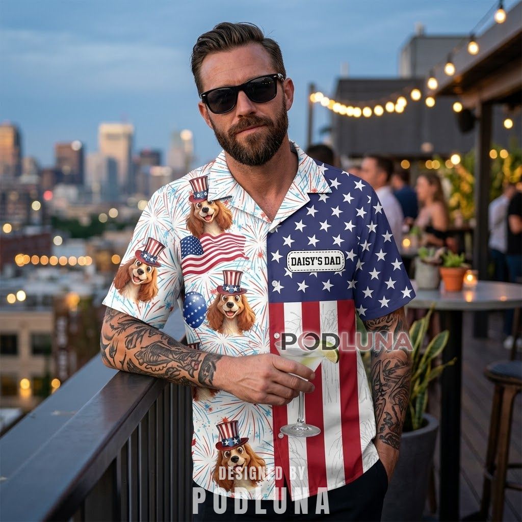 USA Patriotic Spaniel Dog Hawaiian Shirt