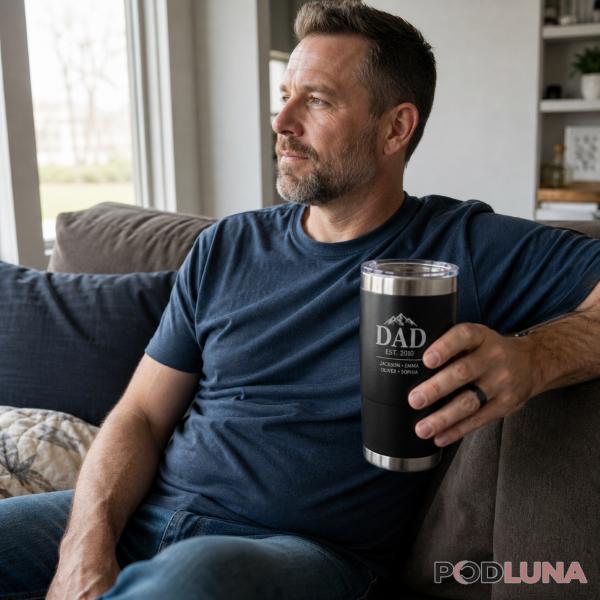 Dad Using Personalized Gift Daily Life Real Moment
