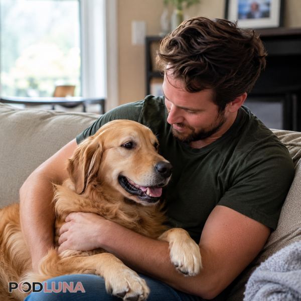 Dog Loving Dad With Pet At Home Real Life Moment