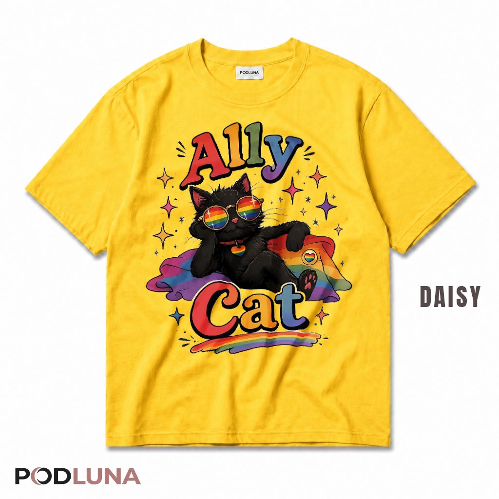 Ally Cat Rainbow Sunglasses LGBT Pride Month Gay T-Shirt